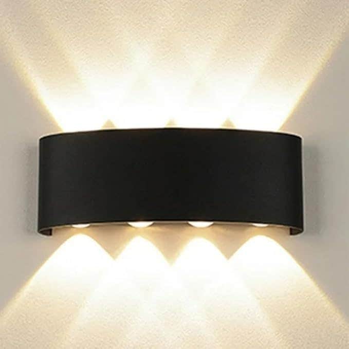 Generic Black Up Down LED Wall Lamp - Indoor/Outdoor Use - Waterproof - Easy Installation - Single Quad 8 Bulb