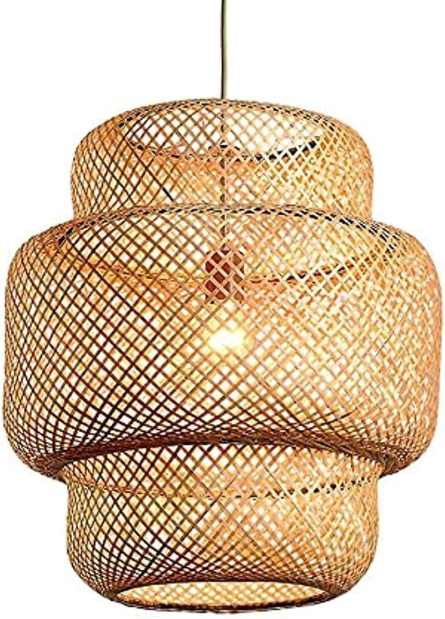 Rustic Brown Rattan Pendant Light - Energy Efficient - Semi Flush Mount
