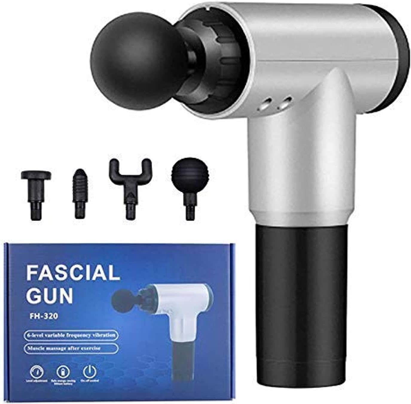 SWEETPEA®Rechargeable FH-320 Handheld Muscle Massagers Fitness Vibration Body Care I Deep Muscle Massage Fascial Gun, silver