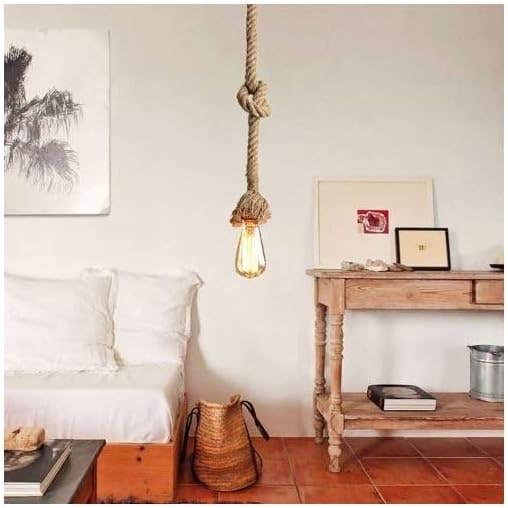 Vintage Rope Pendant Light with Edison Bulb | Rustic Industrial Style