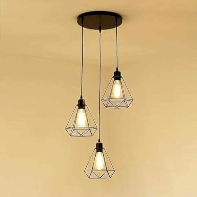 Modern Geometric Black Metal 3-Light Cluster Pendant Chandelier