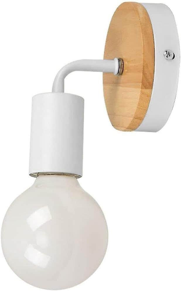 Generic White Metal and Wood Wall Sconce - 20 x 20 cm, Surface Mount
