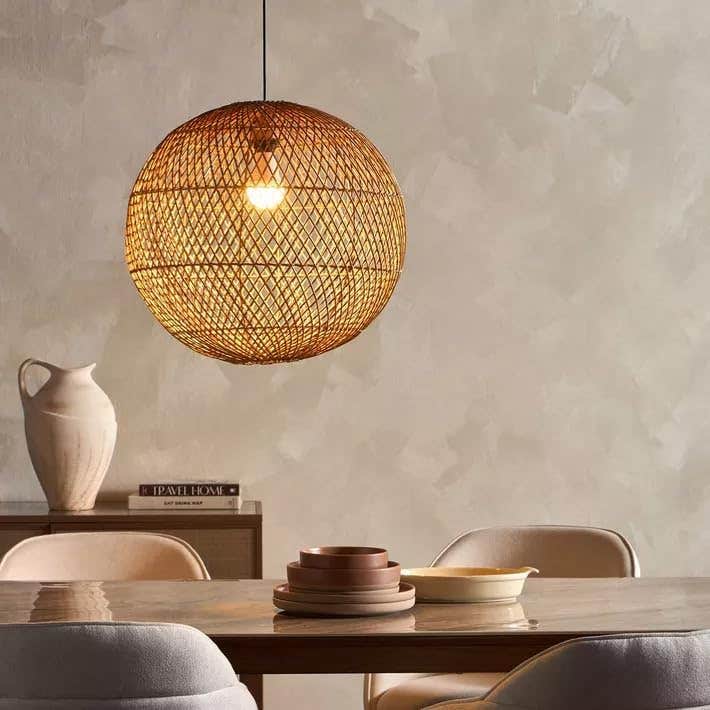 Modern Black Bamboo Woven Pendant Light, Handcrafted Rattan Globe Shade