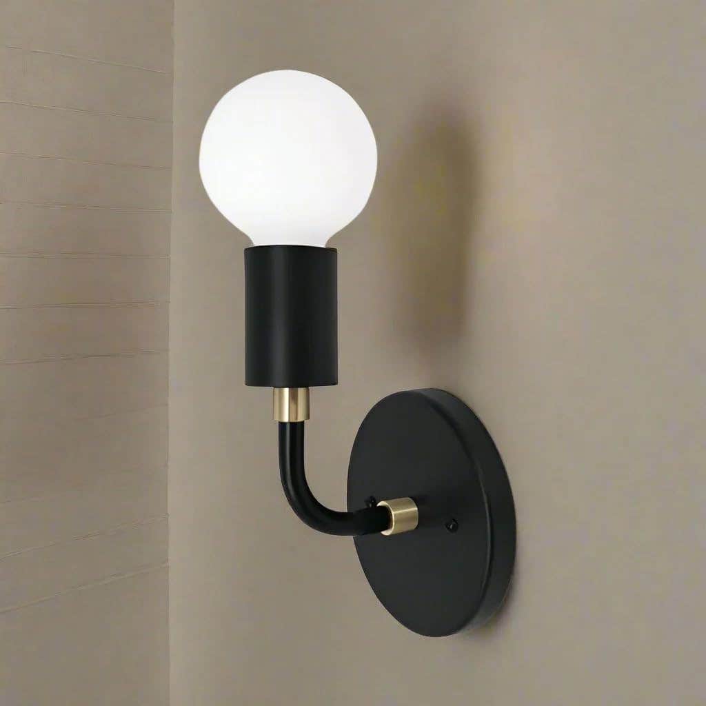 Modern Black Wall Sconce Light with Brass Accents - Indoor Lighting Solution