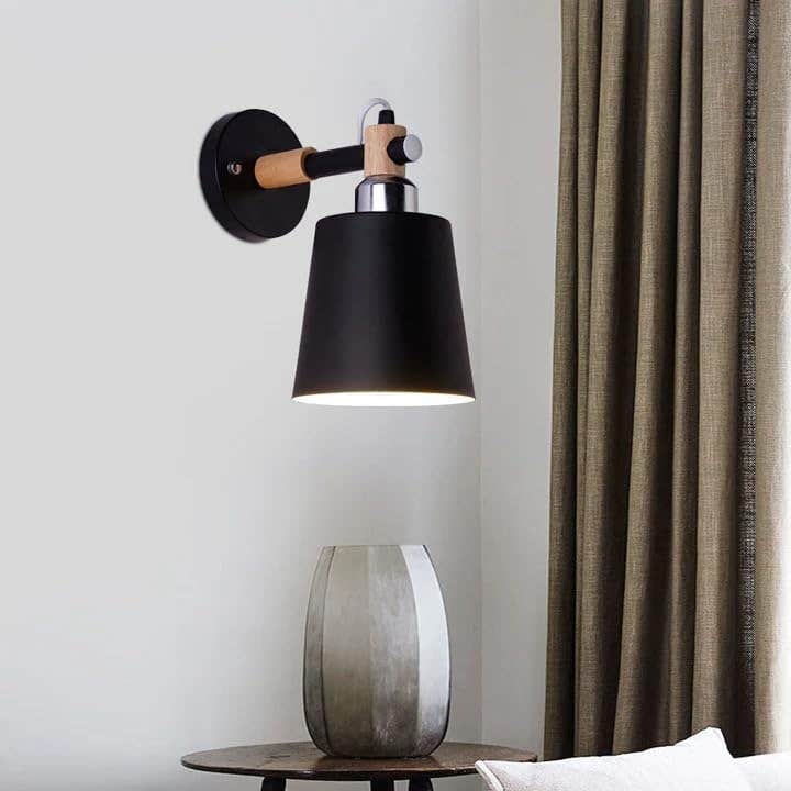 Modern Metal Wall Sconce with Wooden Accent - Indoor Lamp