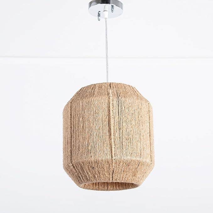 Modern Jute Pendant Light with Chrome Mount - Stylish Cylindrical Drum Design