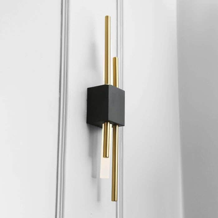 Contemporary Black and Gold Vertical Metal Rod Wall Sconce - Modern Indoor Lighting