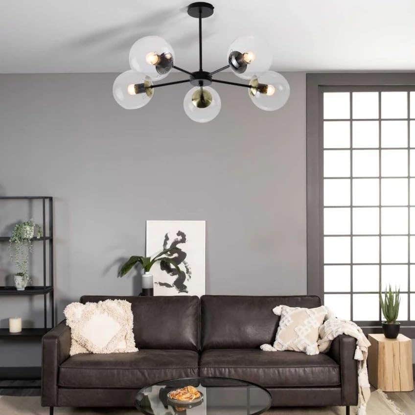 Modern Black Metal Sputnik Chandelier with Clear Glass Globes - 6-Light Fixture
