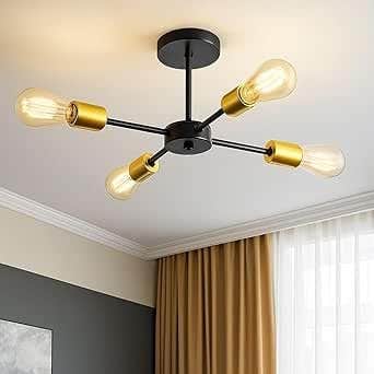 Modern Black Metal Pendant Ceiling Light Fixture - 4-Bulb E27 Chandelier - Living Room, Dining Room, Kitchen - Generic
