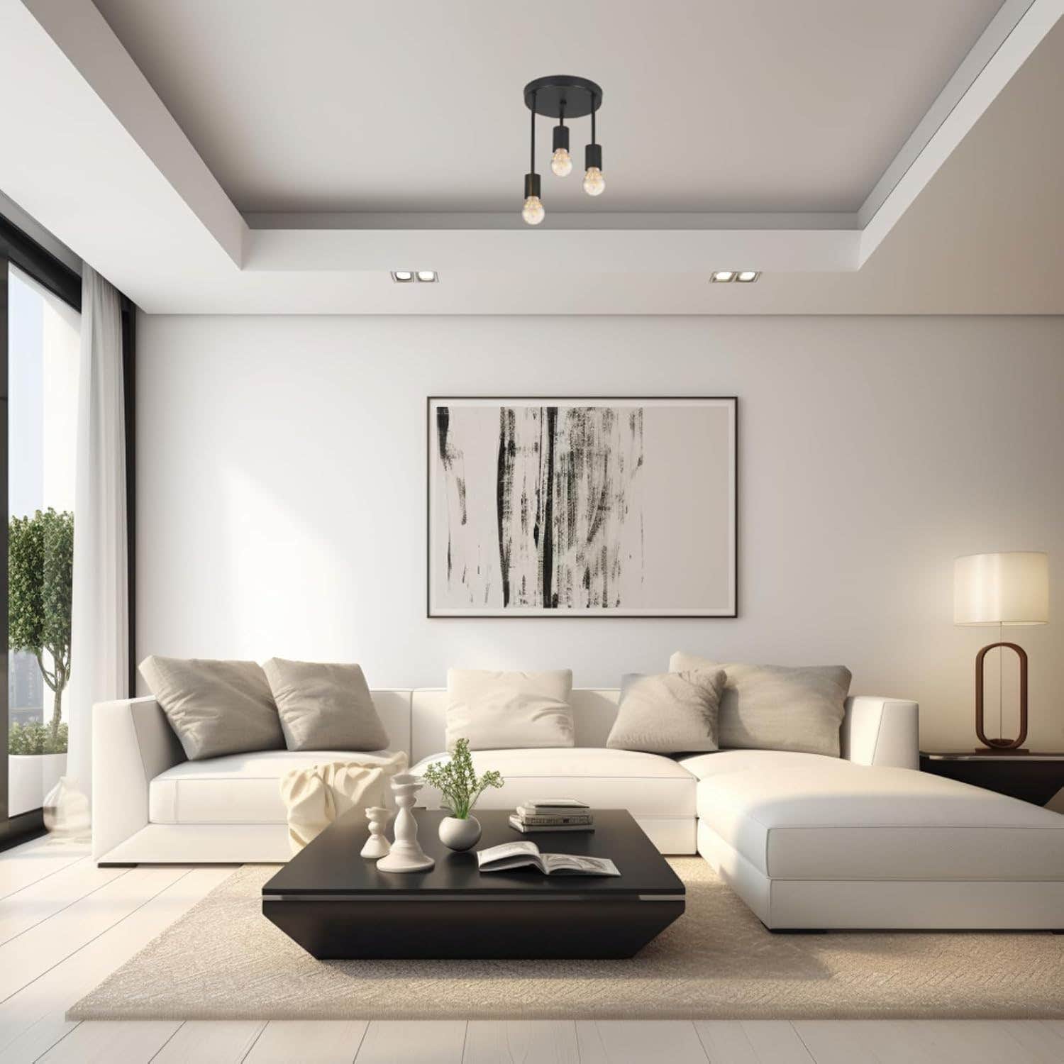 Preciousse Industrial Pendant Light, 3-Light Black Metal Chandelier