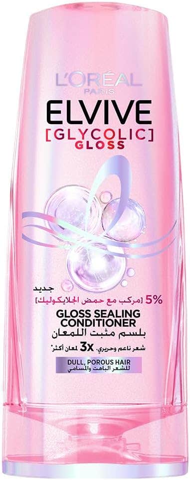 L’Oréal Paris Elvive Glycolic Gloss Extra Gloss Conditioner with 4% Glycolic Acid for Dull and Porous Hair 200ML