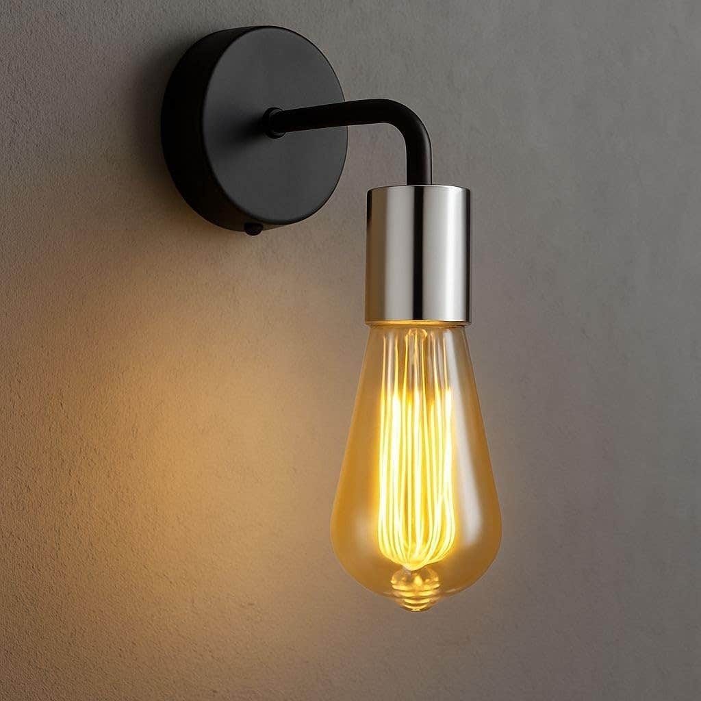 Modern Black Metal Wall Sconce Light Fixture with Chrome Holder - Industrial Style