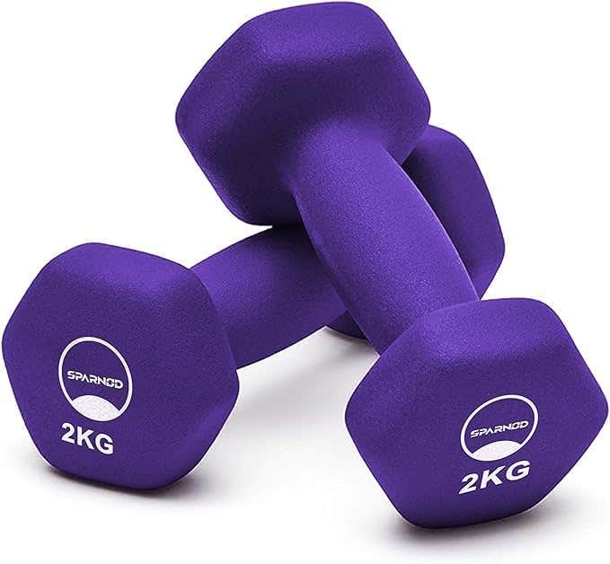 Sparnod Fitness Cast Iron Dumbbells - Non-Slip Rubber Coated Pair - Home Gym Strength Training Yoga Aerobics - 2Kg Purple