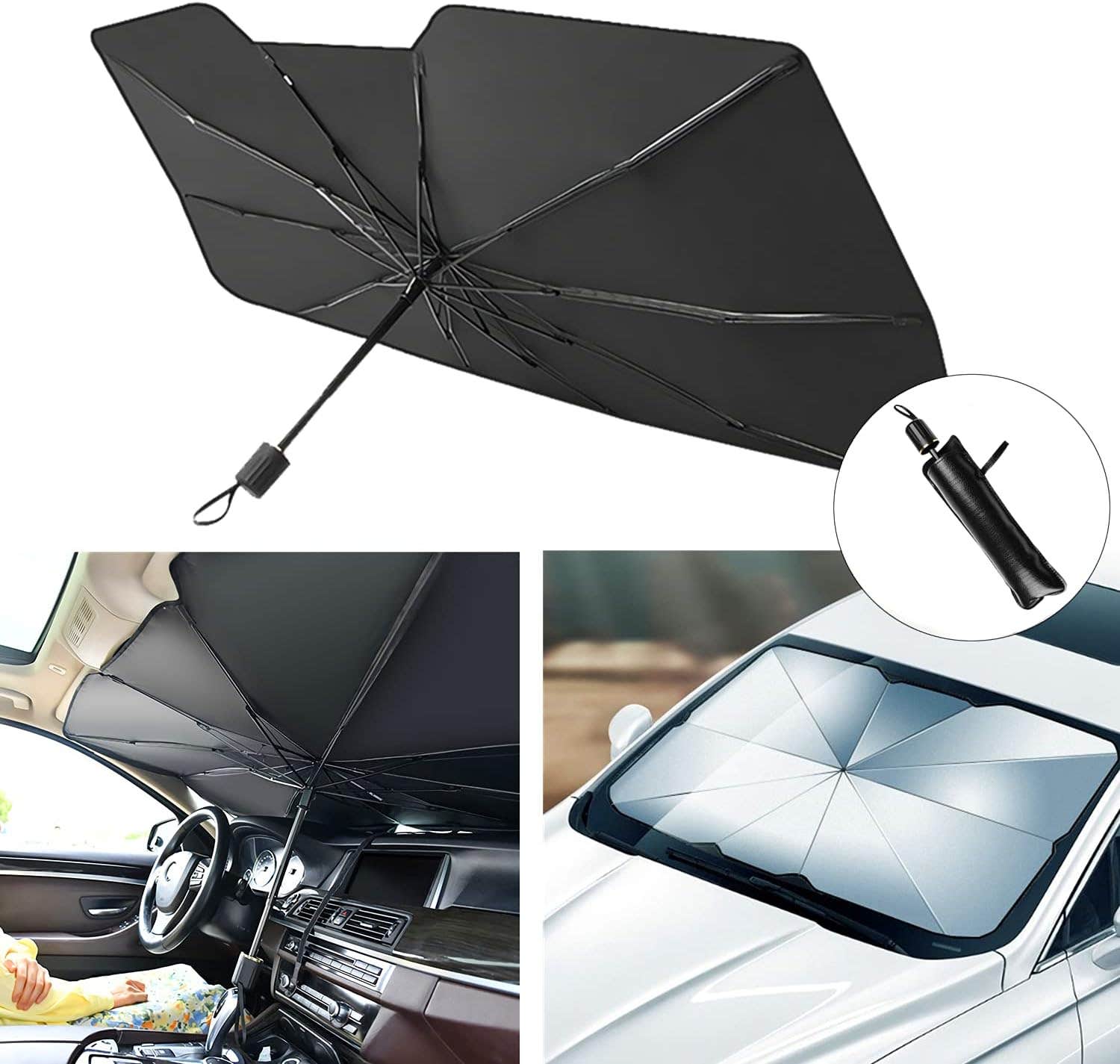 Car Sun Shade for Windshield UV Rays and Heat Sun Visor for Car Front Window Foldable Sunshades Umbrella (57'' x 31'')