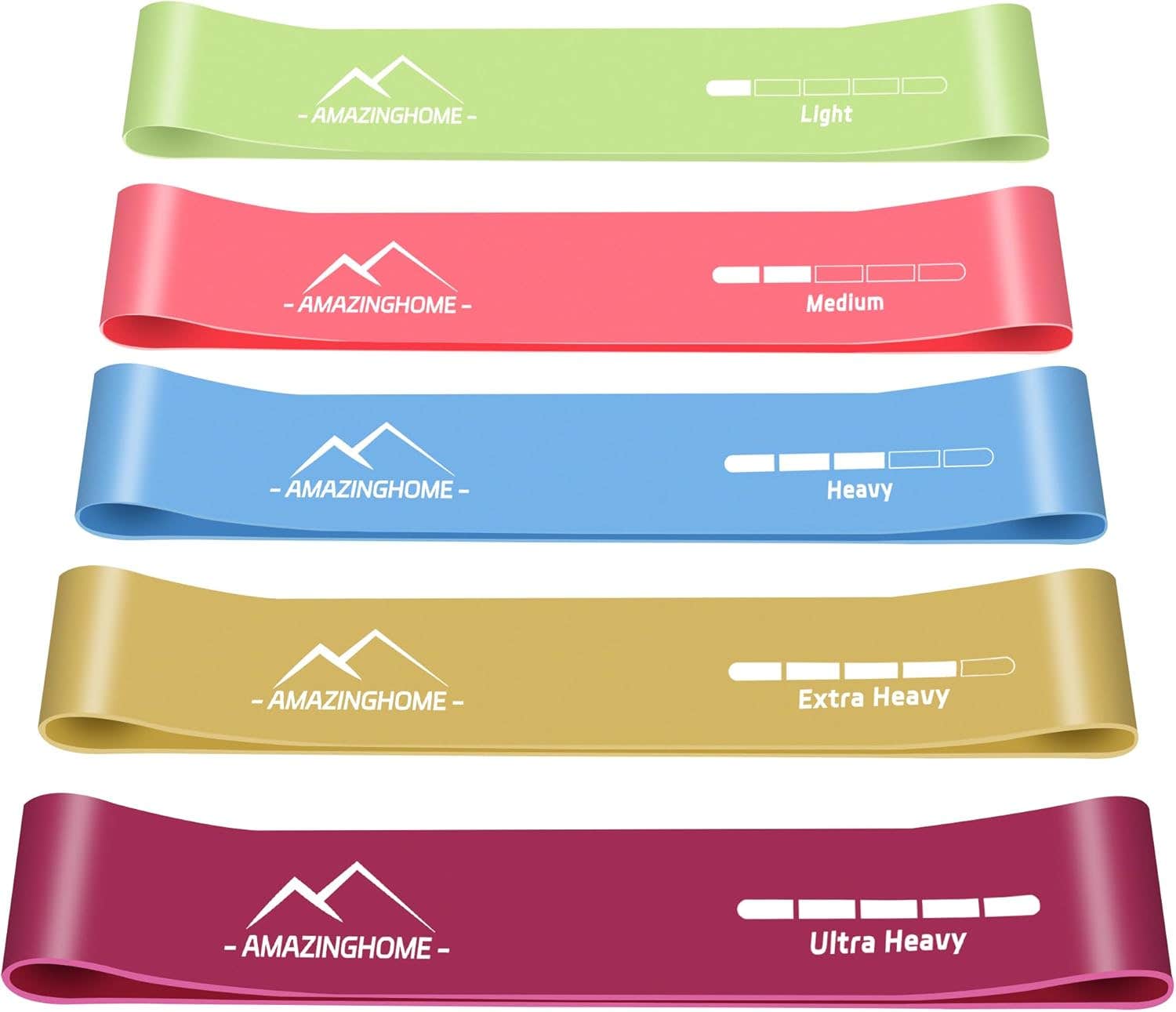 Skin-Friendly Resistance Bands for Exercise - 5 Pack Natural Rubber Resistance Fitness Exercise Bands with 5 Different Resistance Levels, Ideal for Home, Gym, Yoga, Training by Yourself