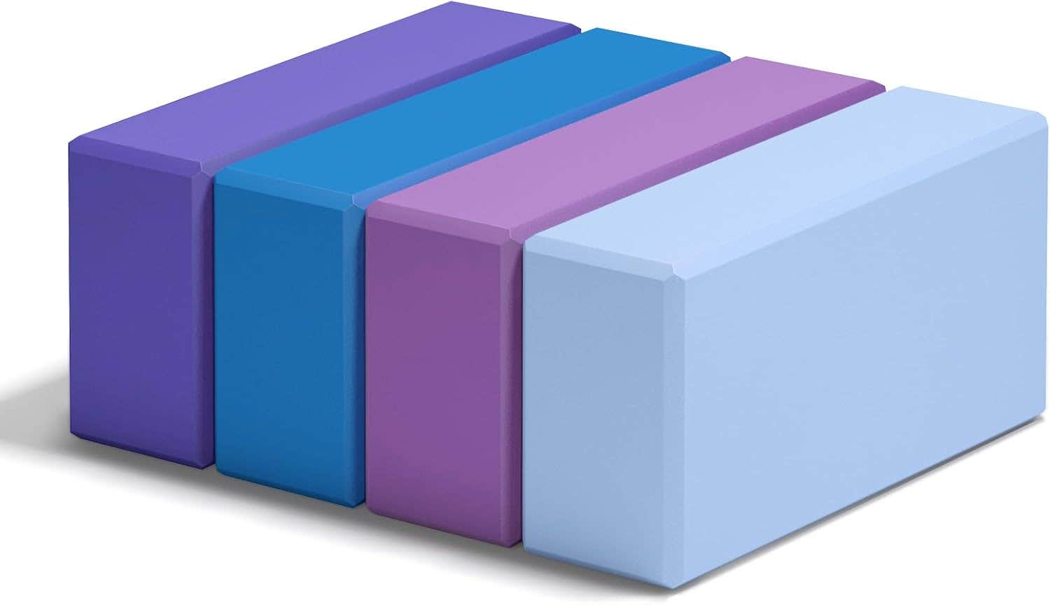 Yoga Blocks 4 Pack - EVA Foam Blocks for Pilates Workout, Stretching, Meditation - Yoga Block for Flexibility, Balance, Spine Strength, Non-slip and Lightweight Exercise Blocks