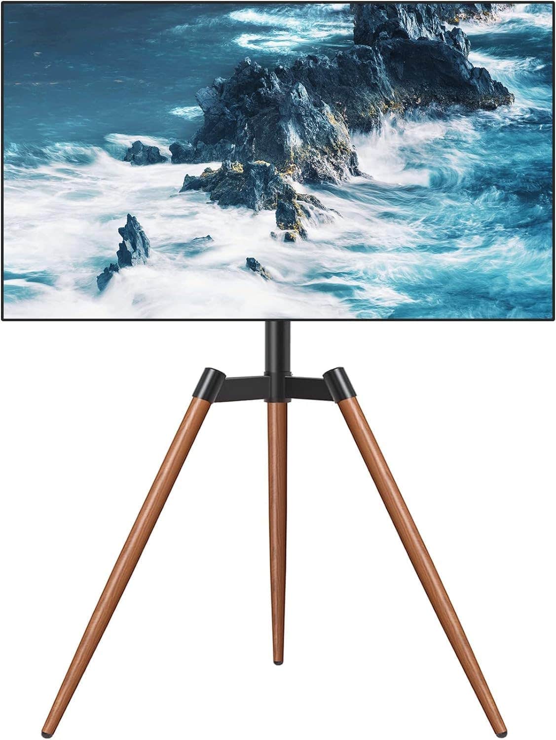 XTECH Easel TV Stand with Tripod Base for 37–65 Inch Flat/Curved Screen TVs up to 77 lbs, Height Adjustable TV Floor Stand with Cable Ties and 140° Swivel for Bedroom, Living Room, Studio, Brown