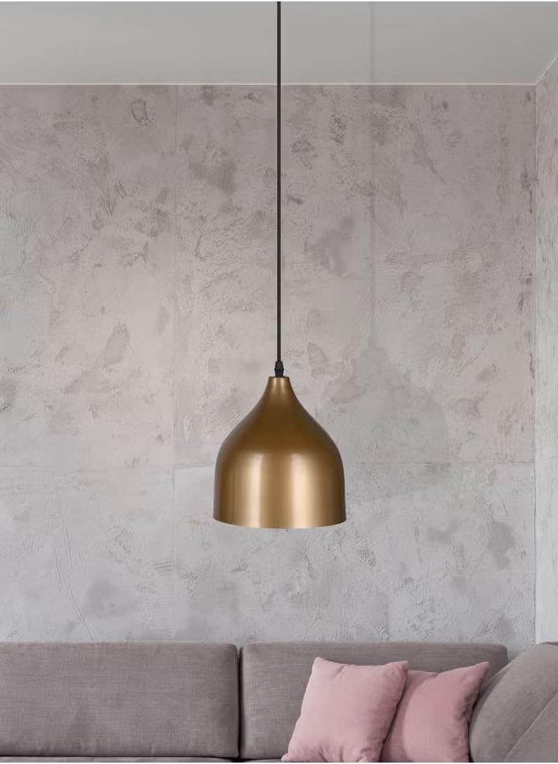 Modern Dome Pendant Light, Brushed Gold Metal Shade, Single Fixture - Black Cord | Contemporary Lighting
