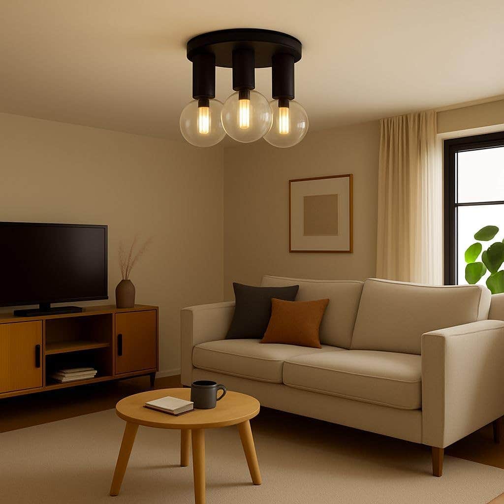 Modern Black Metal 3-Light Ceiling Fixture with Glass Globes | LED-Compatible | Minimalist Design