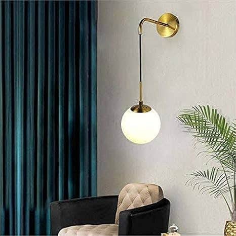Modern Brass Globe Wall Sconce Light with Adjustable Cord - White Glass Shade