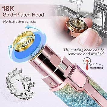 Eyebrow Trimmer, Facial Hair Remover for Women, 2 in 1 Rechargeable Razor for Women, Painless Hair Removal, Body Trimmer for Lip, Nose and Face with LED Light