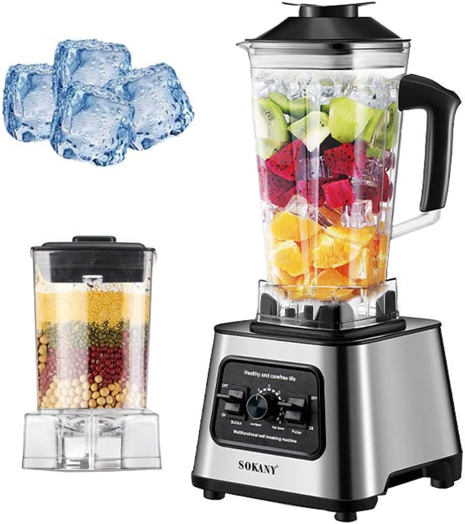 SOKANY SK-999 5000W High Performance Blender, 9 Speed, 2-in-1 [2.5L Blender & Smoothie, Coffee Grinder], Crushed Ice Function, Self-Cleaning Function, BPA Free
