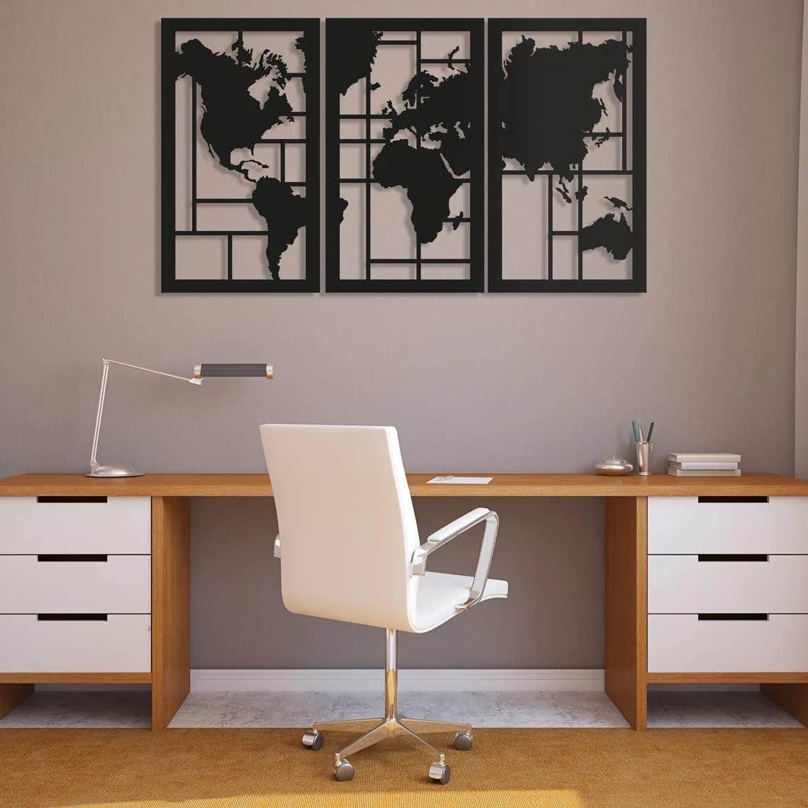 Home Gallery World Map Wall Art Set - 3 Pieces 60x30 cm Landscape Decor Piece
