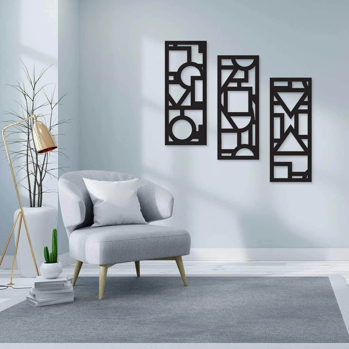 Modern Geometric Wooden Wall Decor Set - Home Gallery, 80x30 cm (3 Pieces)