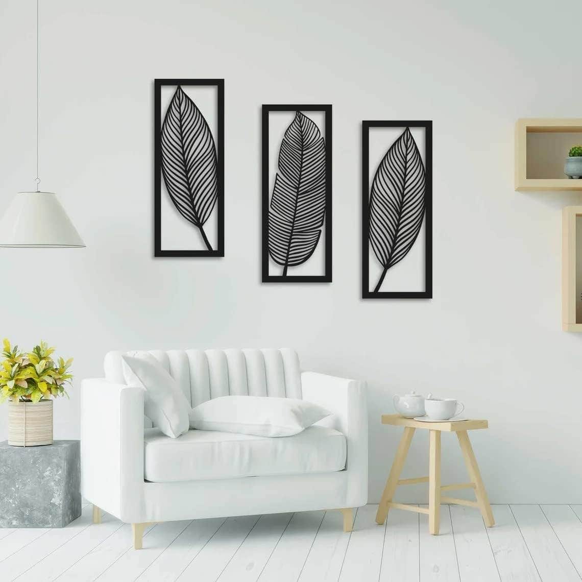 Home Gallery Set of 3 Leaf Wooden Wall Decor, 80x30 cm Each