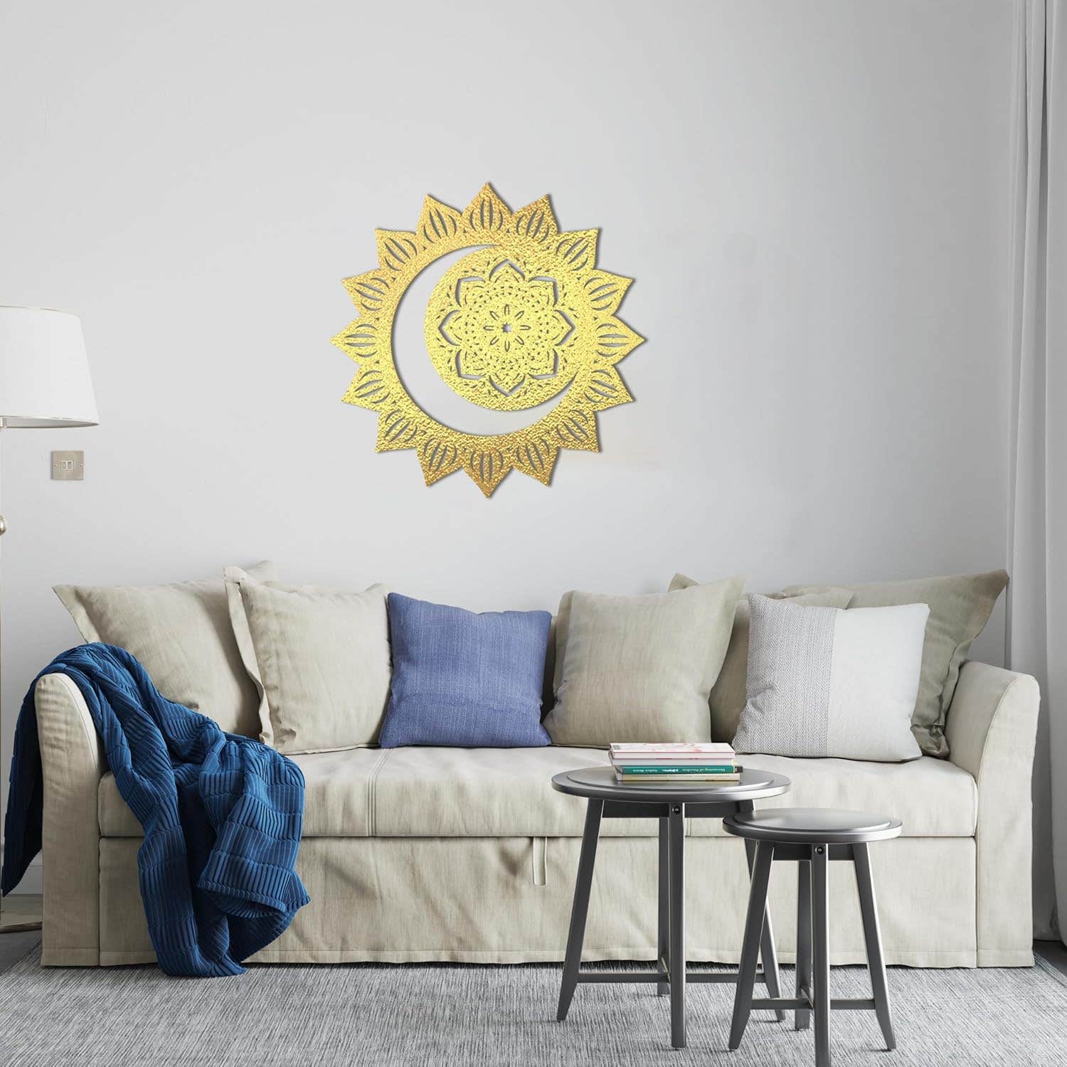 Sun and Moon Wood Wall Art, Gold, 60x60 cm - Home Gallery Store - Wall Hanging Decor