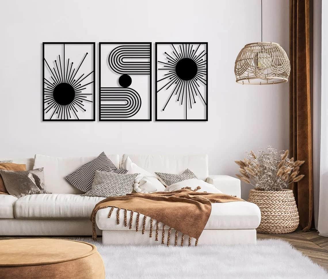 Boho Wood Wall Art Set of 3 Panels - 60x40 cm Each