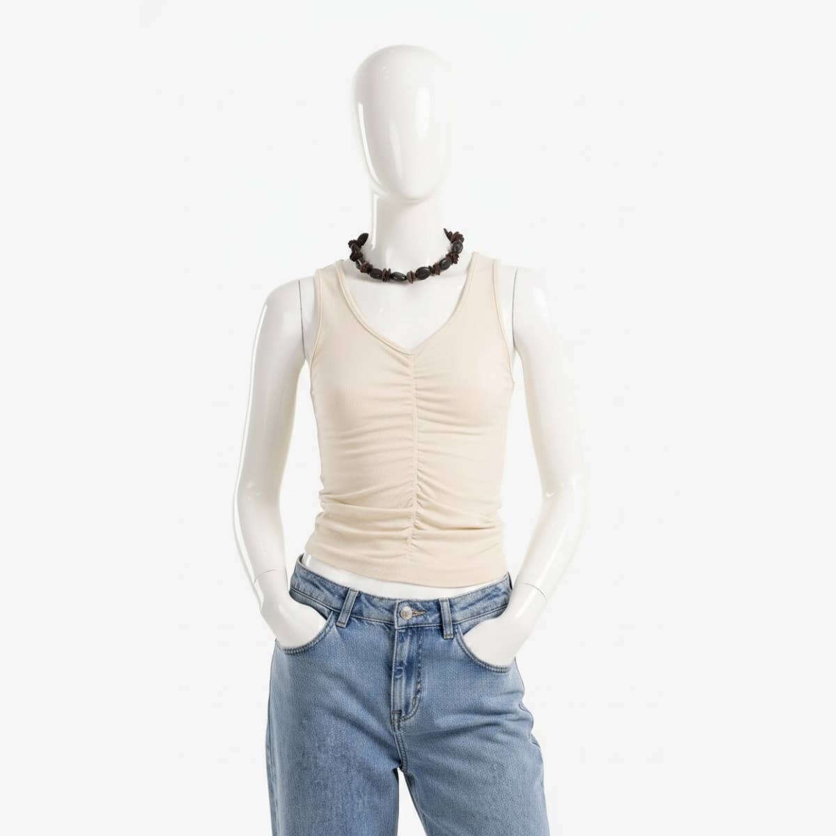 "Carinawear Ruched V-Neck Top - Slim Fit, Sleeveless, Feminine Elegance - Best Seller"