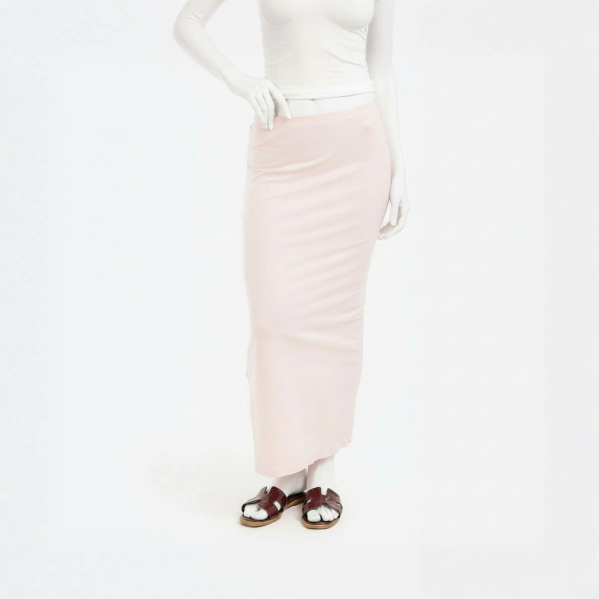 Carinawear Elegant Black Long Skirt with Side Slit - Polyamide Straight Fit