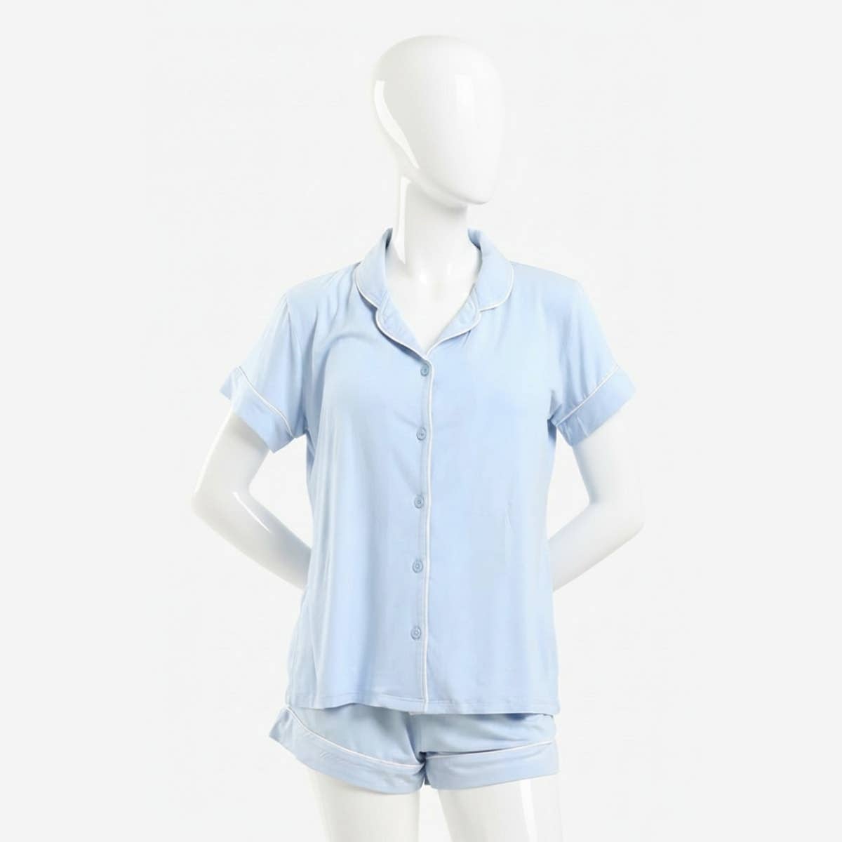 "Carinawear Classic Poplin Pyjama Set - Short Sleeve Button-Down Shirt & Shorts"
