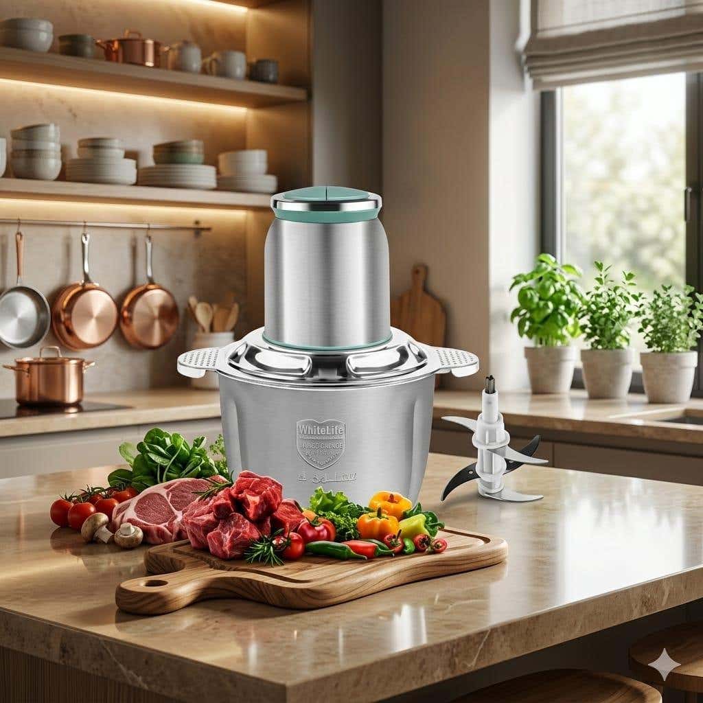 White Life 3L Meat and Vegetable Kubba Maker, 1200W Stainless Steel, 3 Speeds