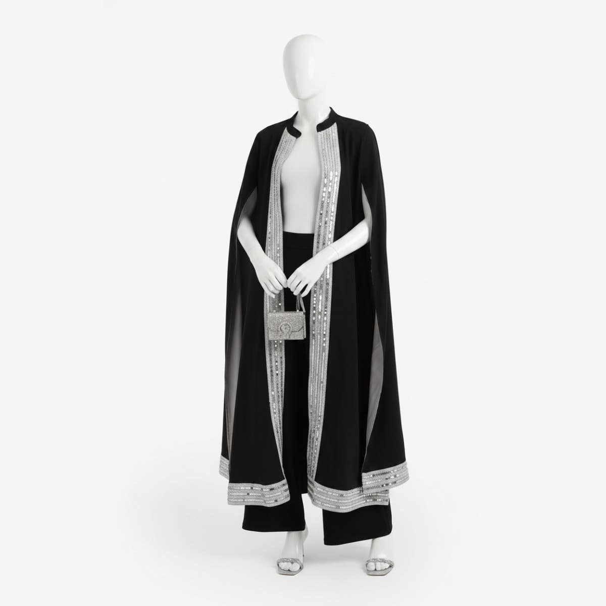 Sequin-Trimmed Cape Kimono