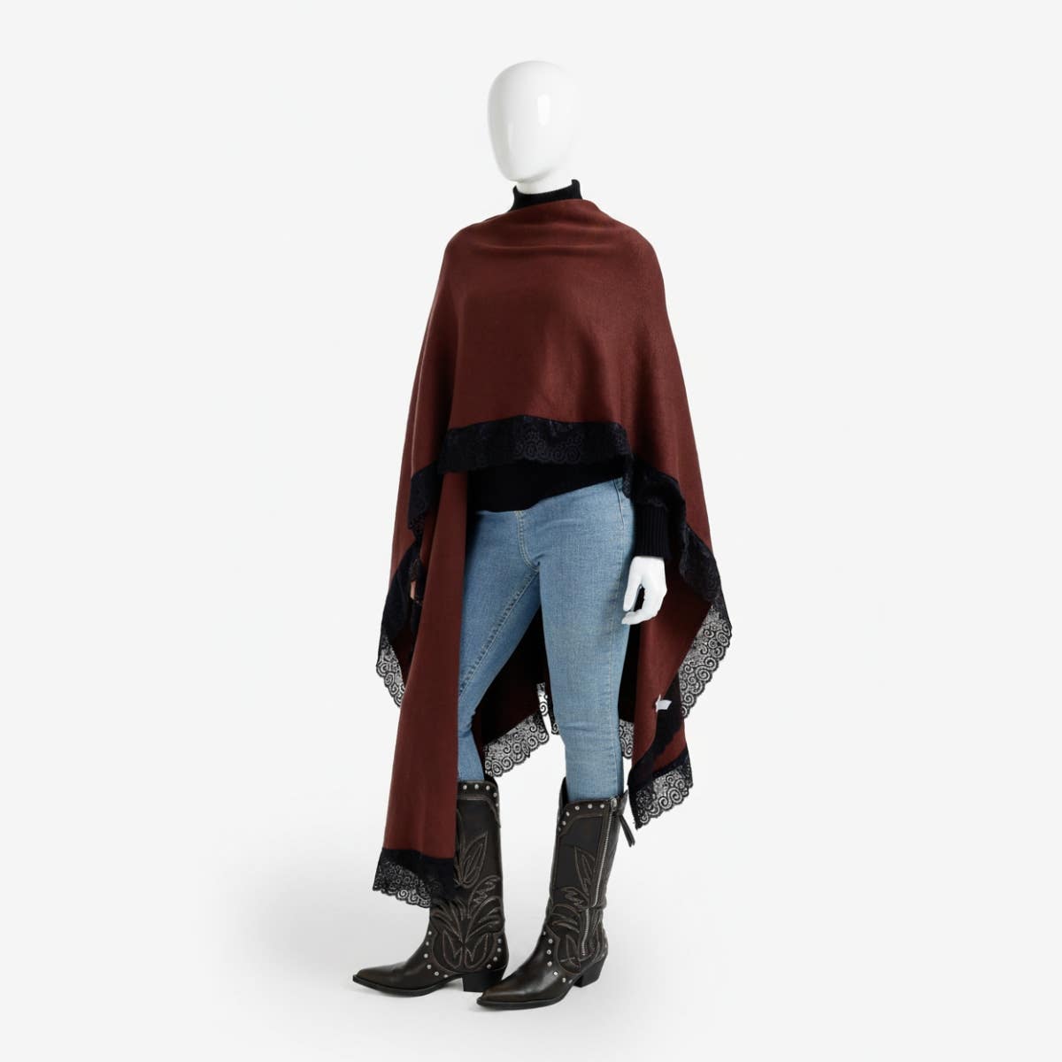 Contrast-Trim Knit Poncho