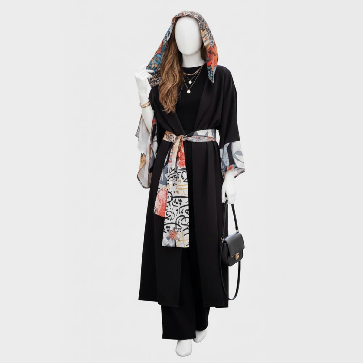 Contrast-Print Midi Kimono