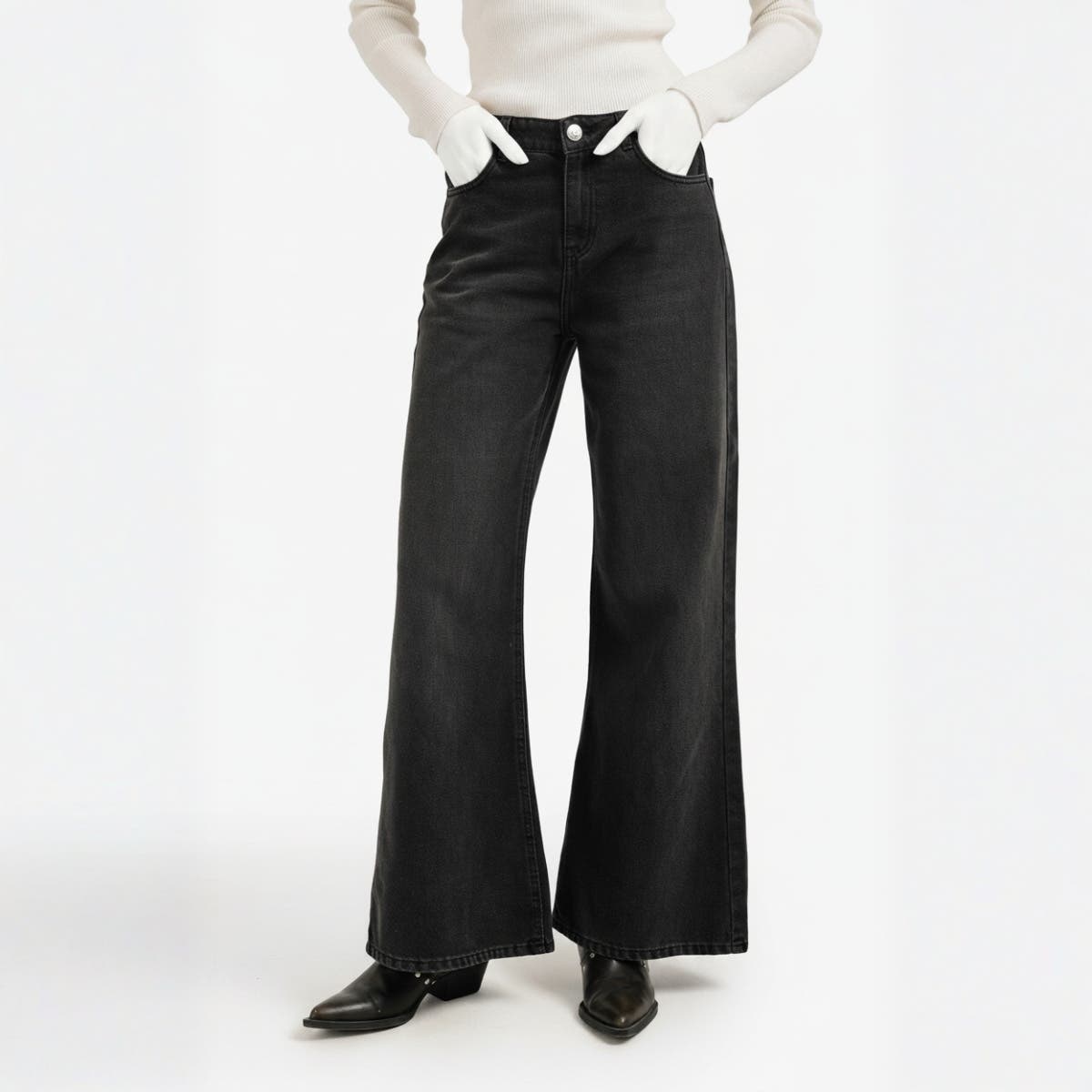 Wide-Leg Denim Pants