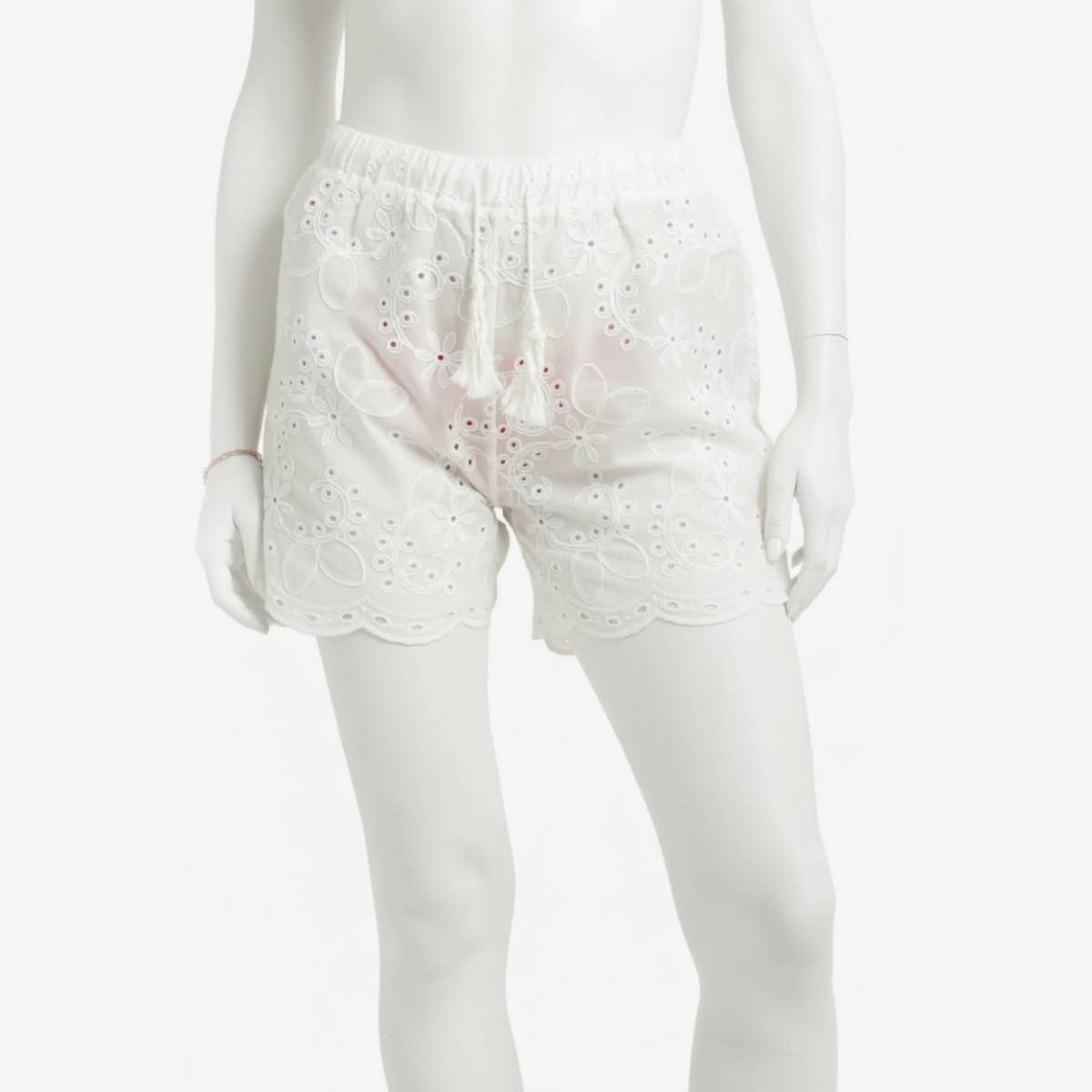 Carinawear Embroidered Eyelet Pattern Cotton Shorts