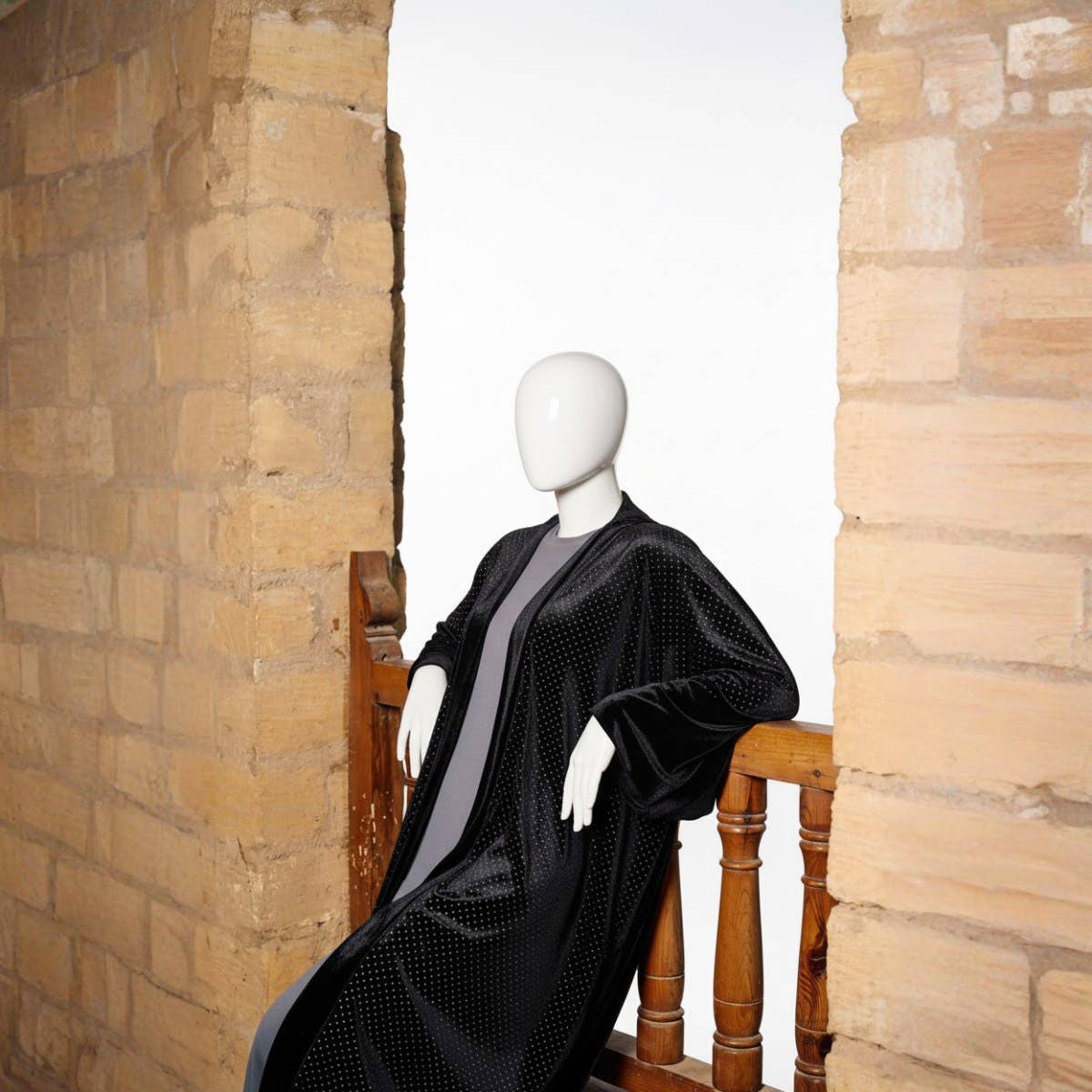 Luxurious Embellished Velvet Maxi Kimono - Crystal Embellishments & Bell Sleeves