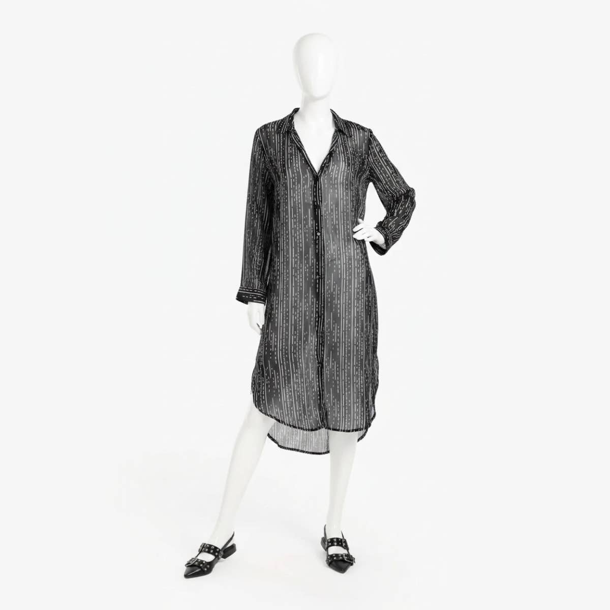 Carinawear Chiffon Shirt Dress with Long Sleeves - Modern High-Low Design