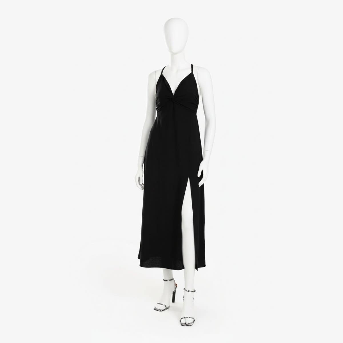 Carinawear Crisscross Back Midi Dress - V-Neck Sleeveless Elegant Design
