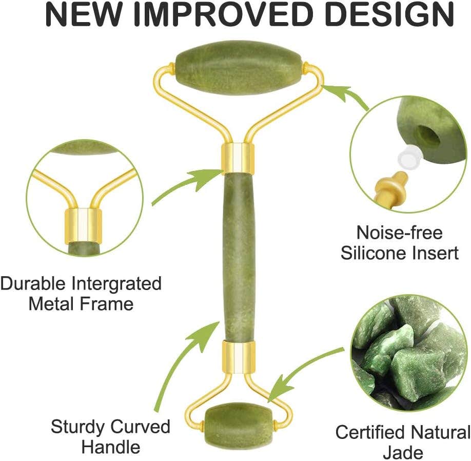 Uaike Jade Roller,Jade Roller for Face,Gua Sha Scrapping Tool Set,Natural Anti-Aging Face Roller,Cheeks Slimmer,Rejuvenates Face and Neck Skin,Remove Wrinkles,Skin Tightening (2pcs)