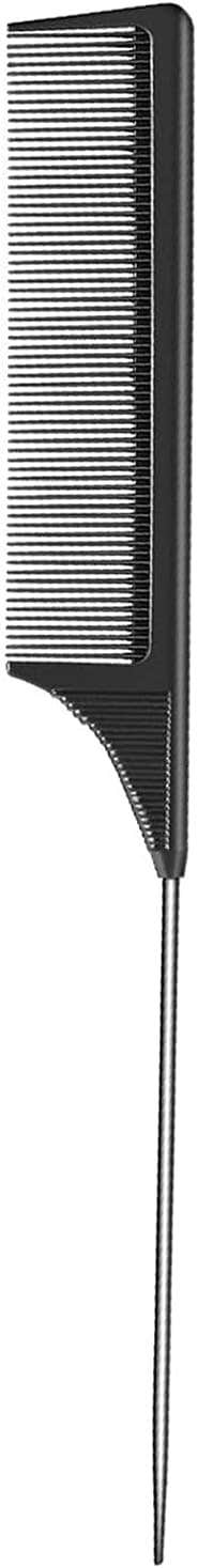Hair Comb Tail for Women Fine Tooth Rat Tail Comb with Carbon Fiber Material in Black