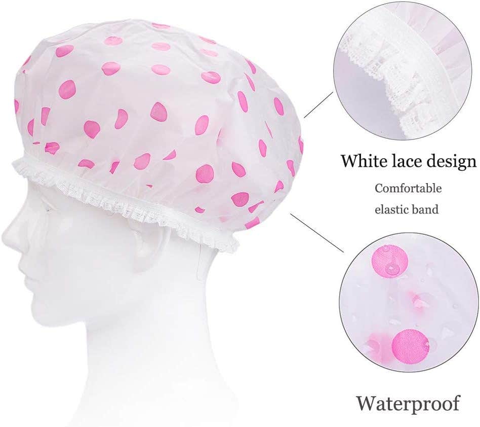 Etercycle Reusable Elastic Waterproof Bathing Hair Cap with Lace Band - 6 Pieces