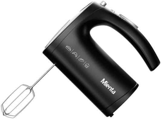 Mienta Hand Mixer 500W Black - Stainless Steel Whisks & Dough Hooks