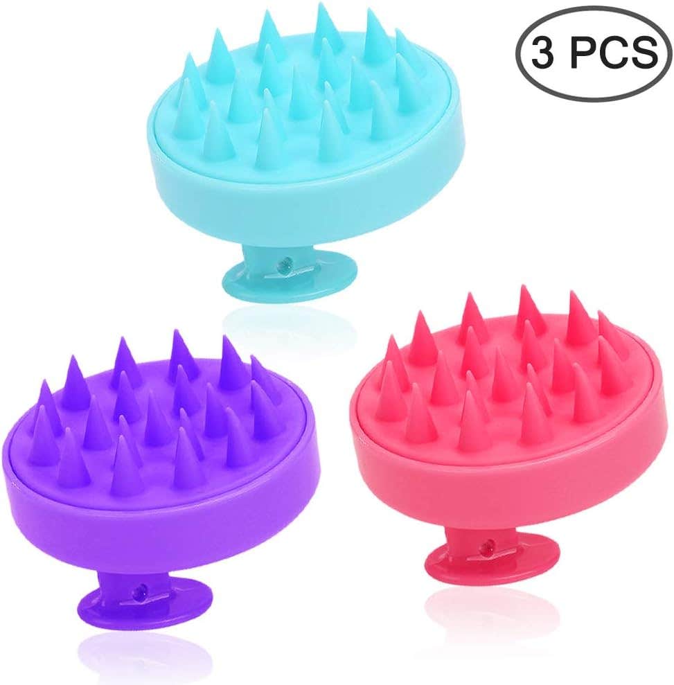 SENHAI 3 Pcs Silicone Hair Scalp Massager Shampoo Brush, Scalp Care Massage Bathing Pet Comb - Pink Green Purple