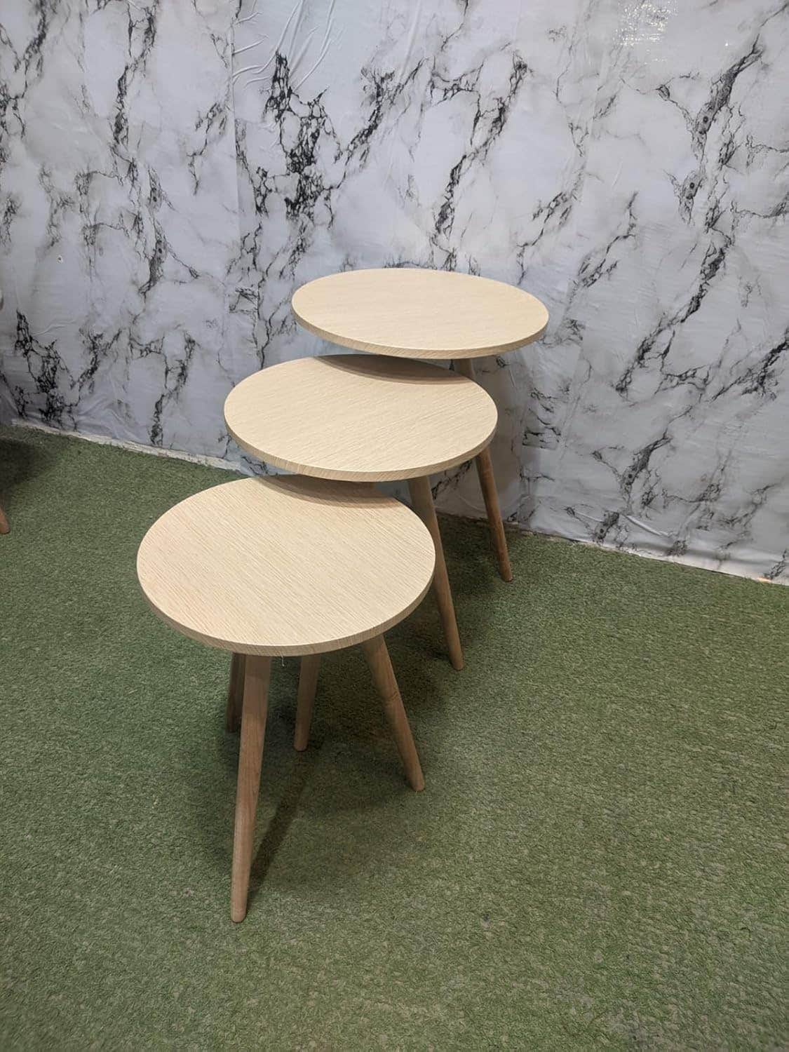 Modern Round Nesting Table Set with Wooden Legs - Set of 3 - White Tops - Space-Saving Design