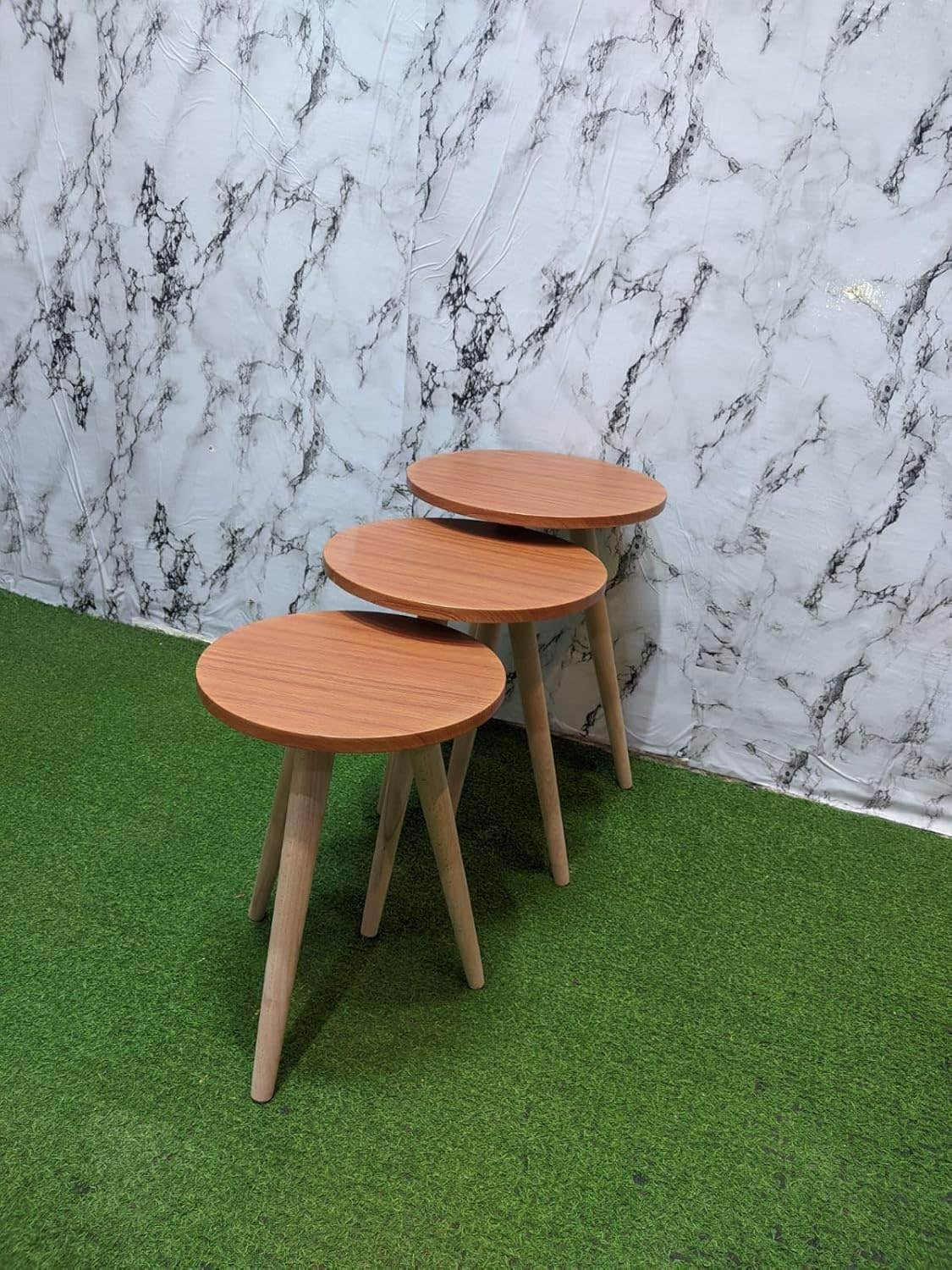 Modern White Nesting Table Set with Wooden Legs - Set of 3 Tables